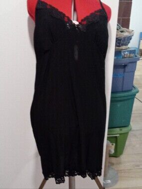 George Womens Black Slip Dress, With Lace And Bow, XL